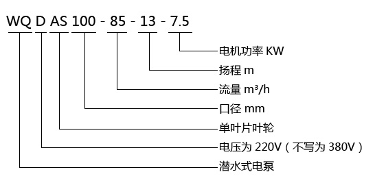 QWAS無堵塞切割排污泵型號(hào)意義 QWAS無堵塞切割排污泵型號(hào)意義